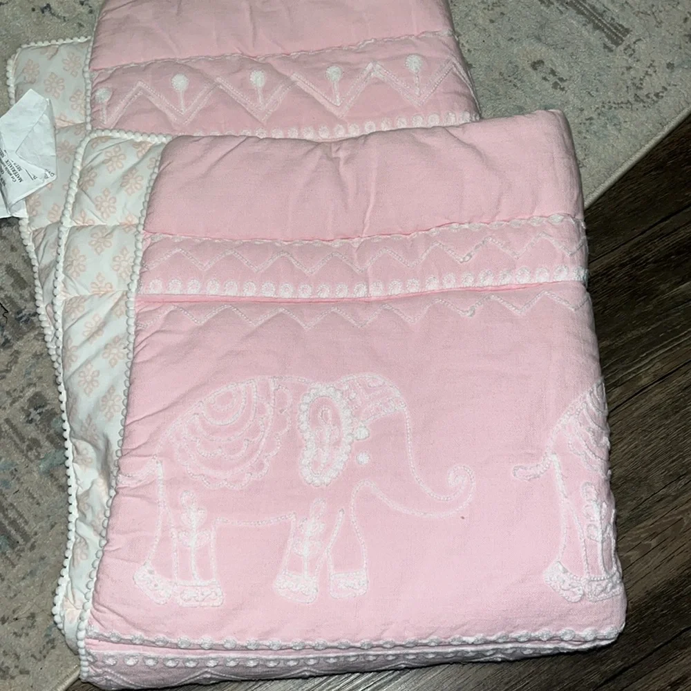 Pink Embroidered reversible comforter with dust ruffle Elephant Design